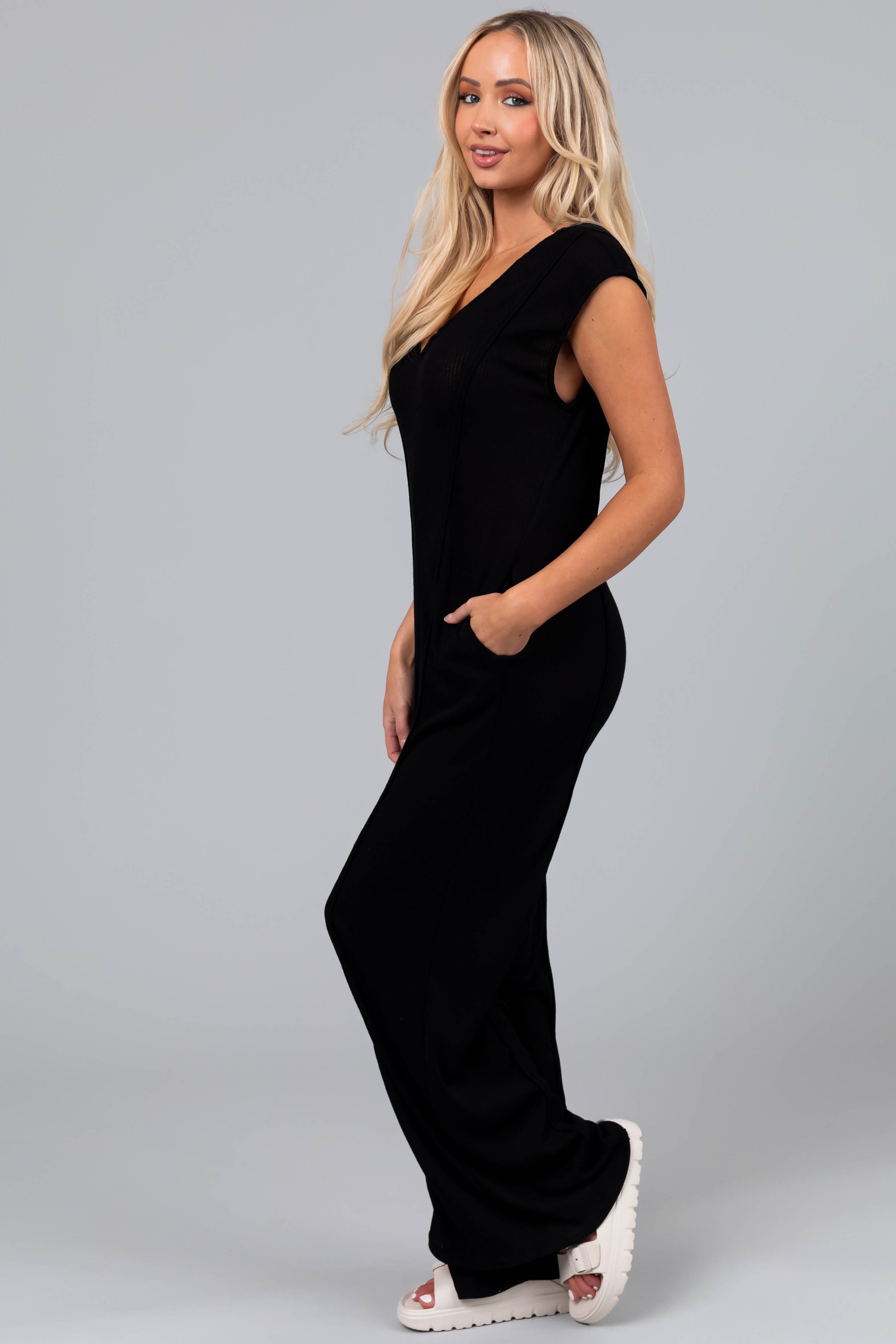Black Wide Leg Knit Jumpsuit