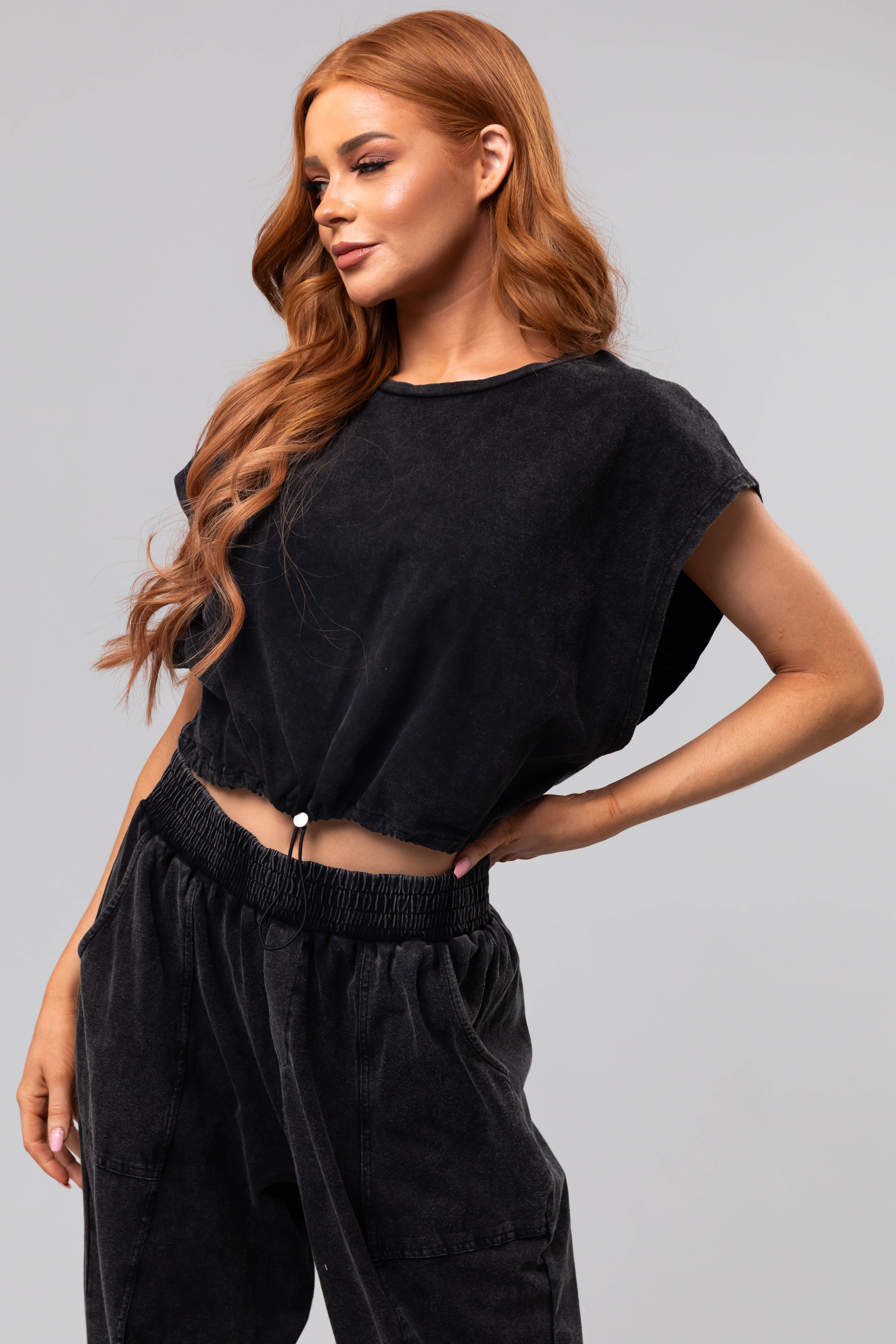Black Oversized Mineral Wash Top