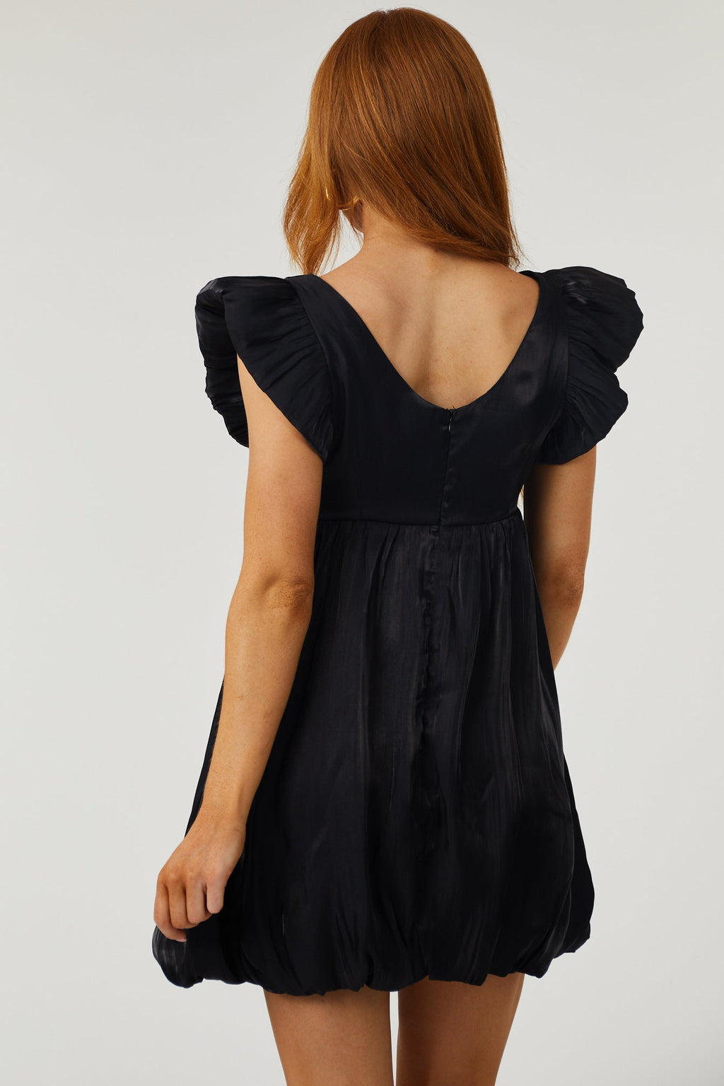 Black Metallic Mini Dress with Bubble Hem