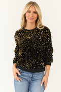Black Velvet Sweatshirt with Gold Sequin Detail