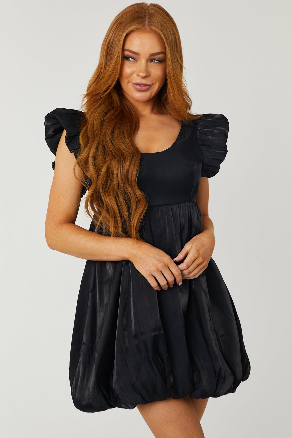 Black Metallic Mini Dress with Bubble Hem