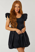 Black Metallic Mini Dress with Bubble Hem