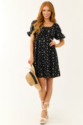 Black Floral Mini Dress with Back Cut-Out