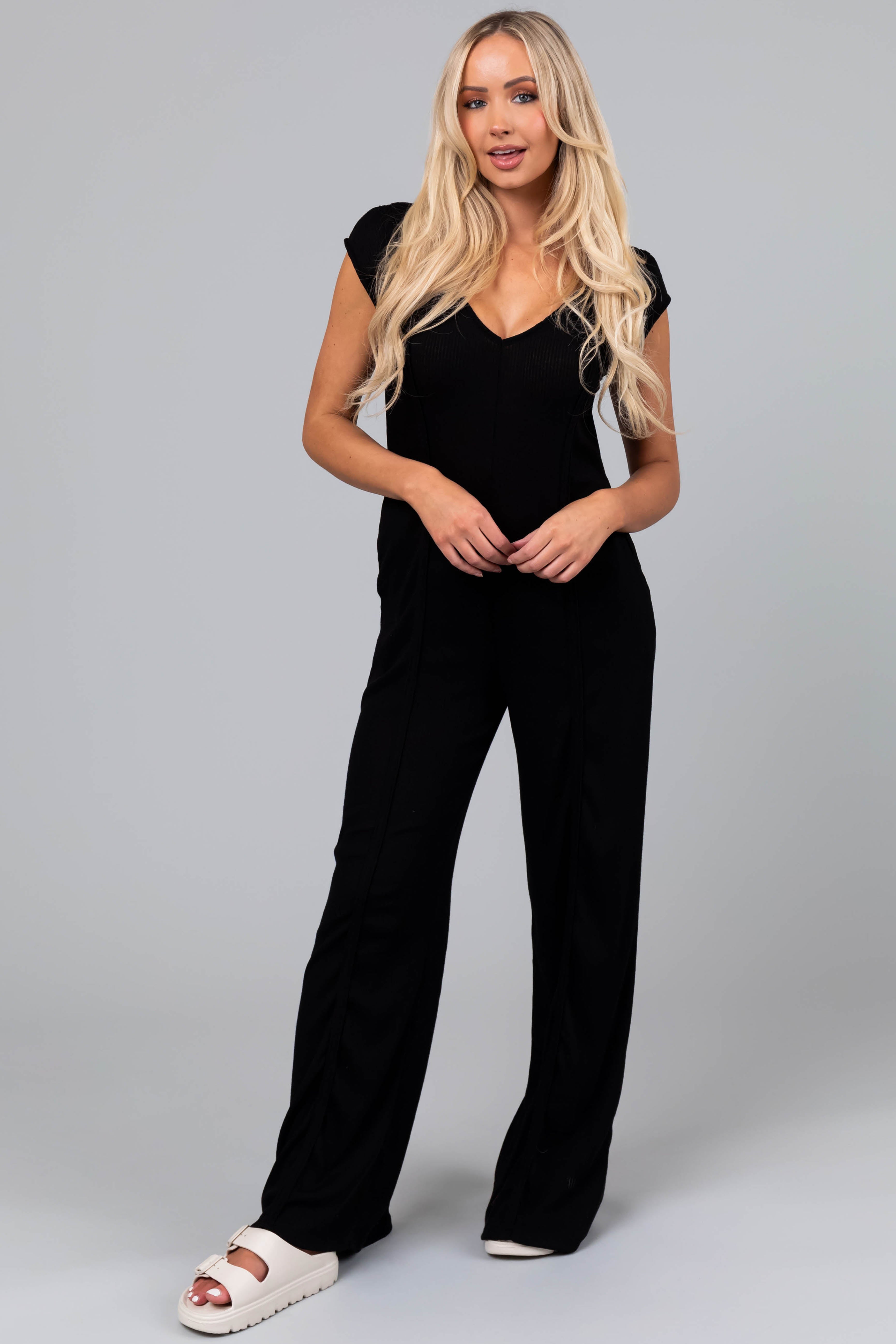 Black Wide Leg Knit Jumpsuit