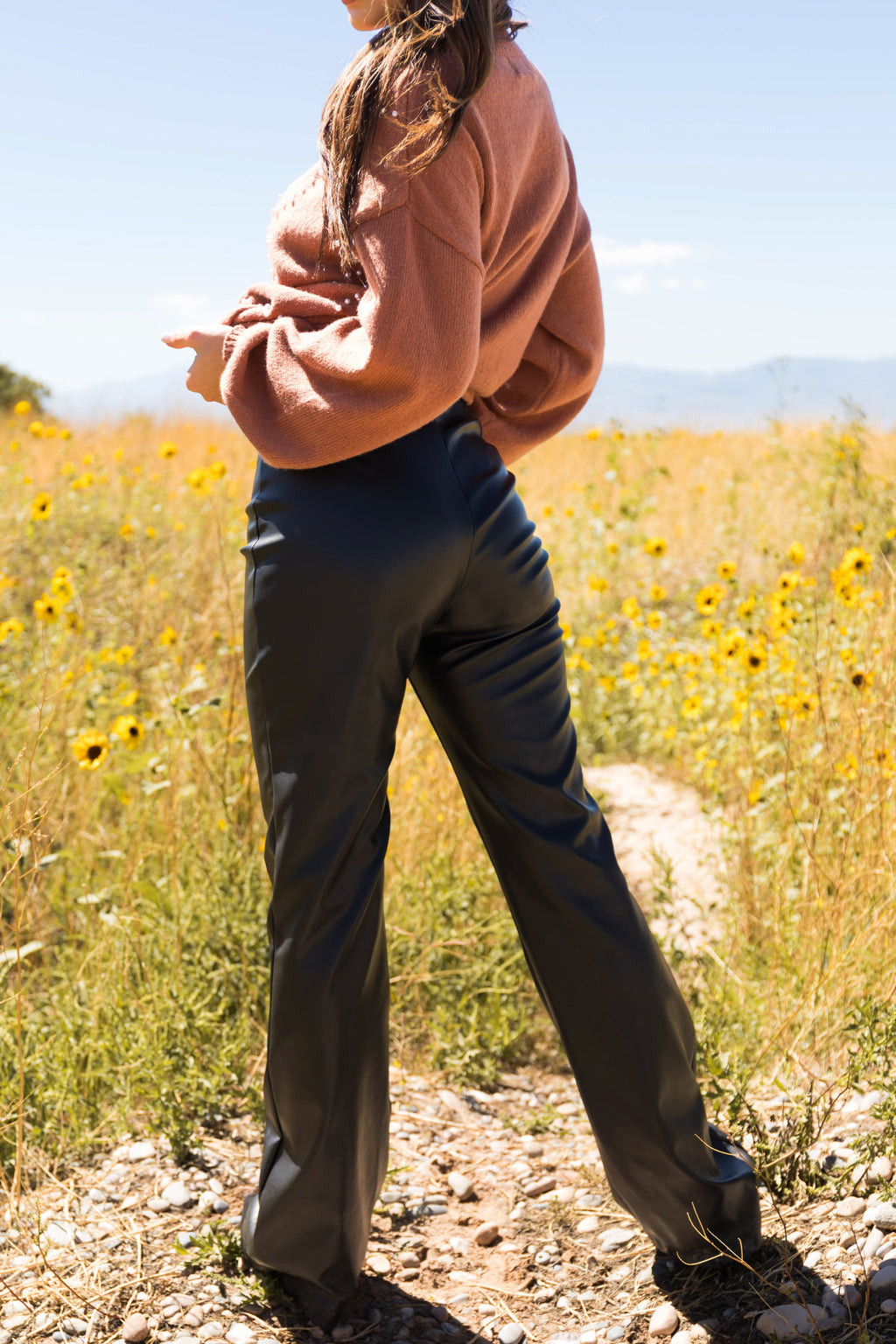 Black Faux Leather High-Rise Flare Pants