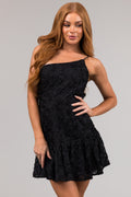 Black One-Shoulder Mini Dress with Flower Detail